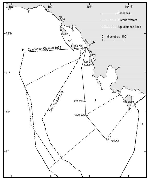 Figure 2: Continental Shelf Claimed Lines by Cambodia and Thailand Source: Prescott & Schofield (2001), Undelimited Maritime Boundaries of the Asian Rim in the Pacific Ocean, Maritime Briefing. 12.