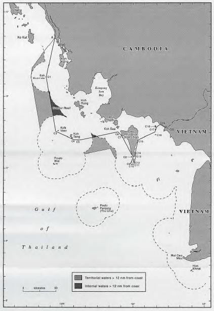 Figure 3: Cambodia s 1972 Straight Baselines Claim Source: Schofield, Clive Howard (1999). Maritime boundary delimitation in the gulf of Thailand, Durham theses, Durham University. 144.