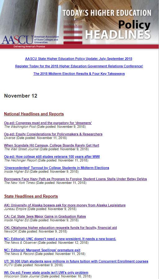 AASCU Daily Headlines Resources Subscription link: