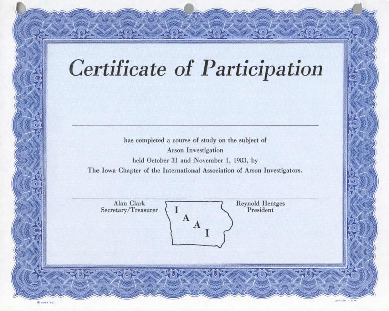 FIRST SEMINAR CERTIFICATE NEWSLETTER 1985 marked the beginning of what was later named the Firefax newsletter.