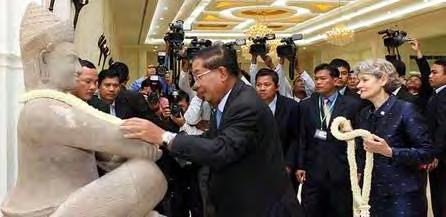 Khmer statues returned to Cambodia The opening ceremony of the 37 th session of the WHC was marked by the moving return to Cambodia of two major art treasures of the 10 th century by the President
