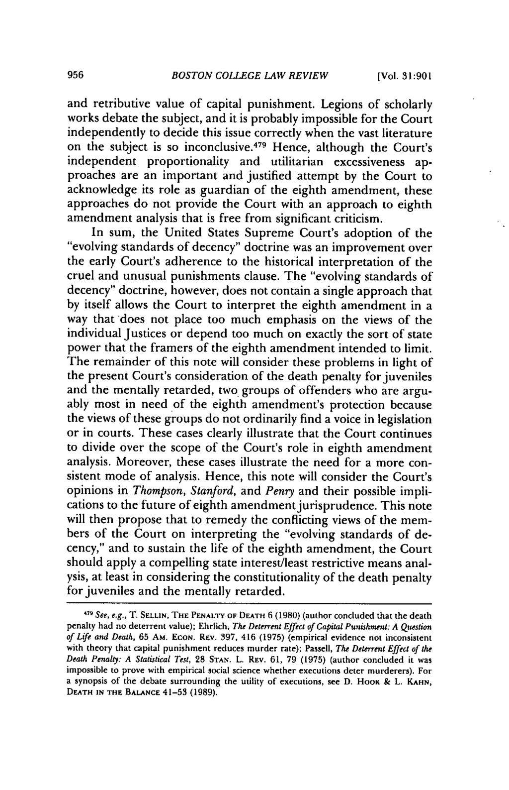 956 BOSTON COLLEGE LAW REVIEW [Vol. 31:901 and retributive value of capital punishment.