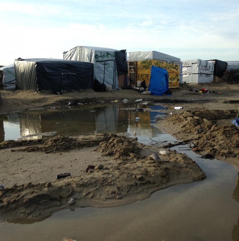 Most of the improvised shelters in the camp are