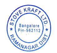 By and on behalf of the Board of Stove Kraft Limited Sd/- Shashidhar SK Company
