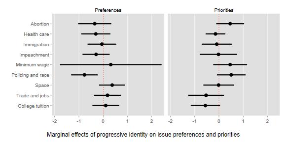 Figure 2: The effects of progressive identity on issue preferences and priorities.