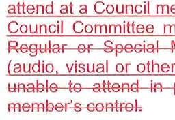 A member of Council or a Council Committee who is unable to attend at a Council meeting, Committee of the Whole meeting or a Council Committee meeting, as applicable, may participate in a Regular or