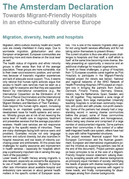 Migrant-Friendly Hospitals (2002-2005) www.mfh-eu.net PROJECT OUTCOMES OUTCOMES For hospitals 12 national models for MFH: how to do it interventions 1. Organizational development 2.