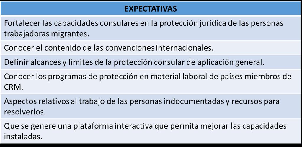 Expectations regarding the training workshop for consular staff EXPECTATIONS Strengthening consular capacities concerning legal protection of migrant workers; Getting familiarized with the contents