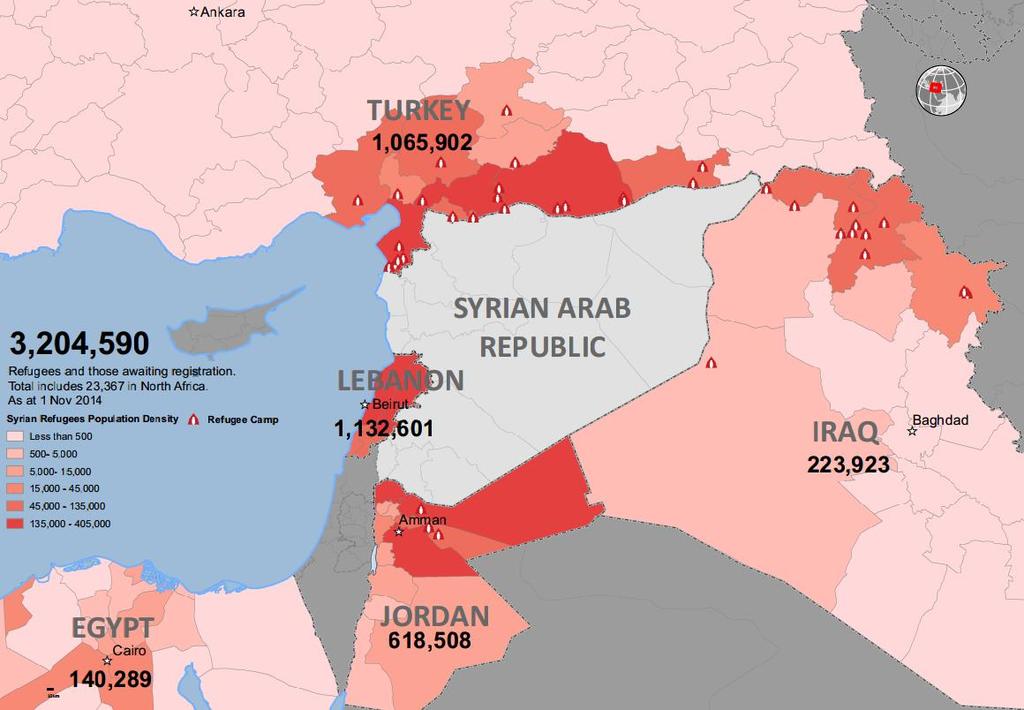 Situation Update As the recent statistics below show, more than 3.2 million Syrians have so far fled their country to neighboring countries.