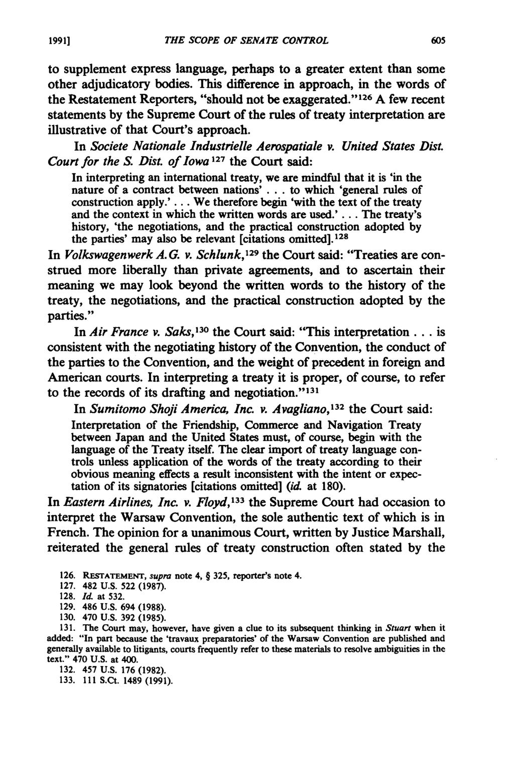 1991] THE SCOPE OF SENATE CONTROL to supplement express language, perhaps to a greater extent than some other adjudicatory bodies.