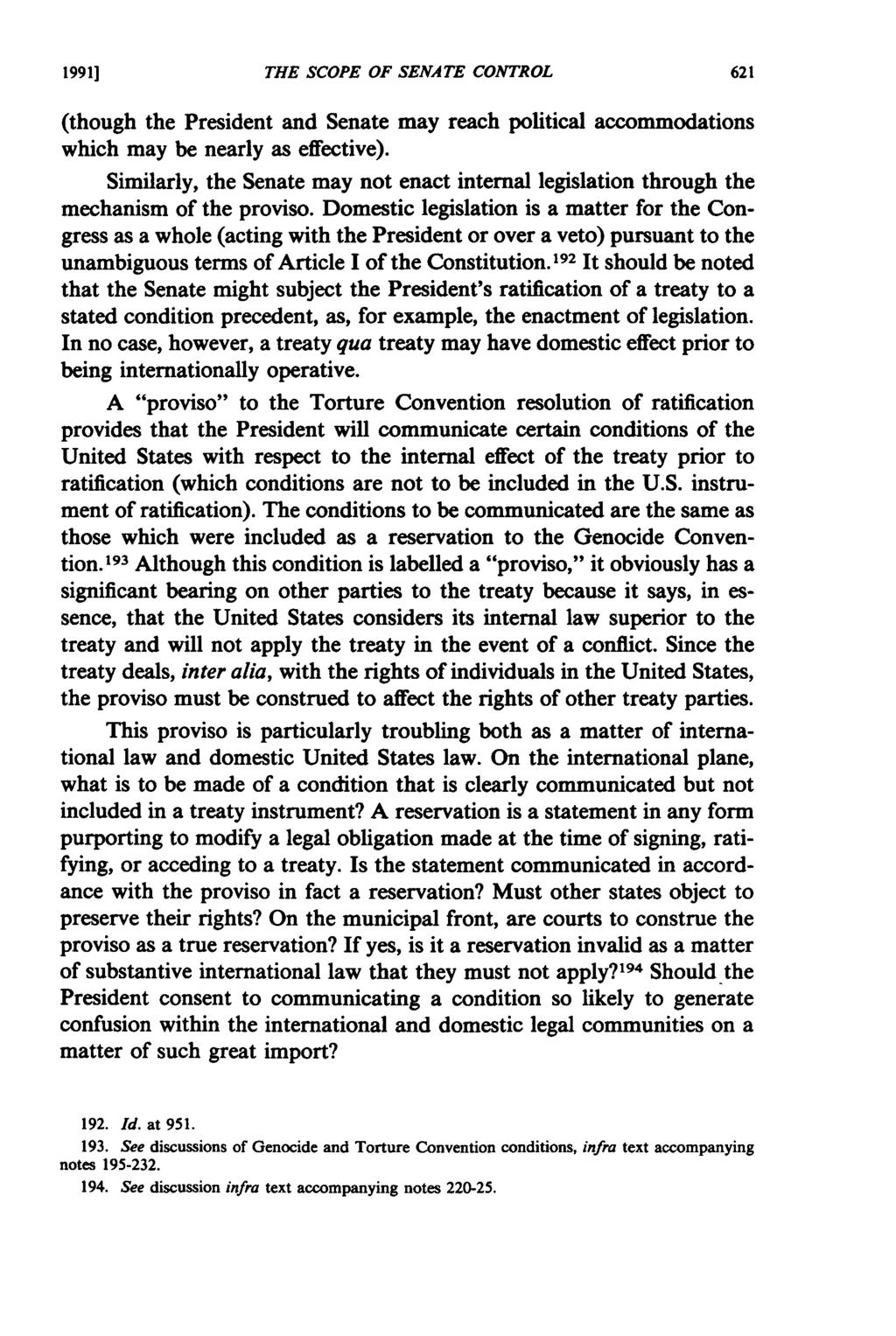 1991] THE SCOPE OF SENATE CONTROL (though the President and Senate may reach political accommodations which may be nearly as effective).