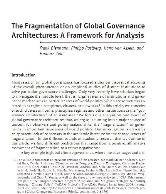 Overall conclusion here Increasing fragmentation reduces effectiveness of the overall governance architecture.