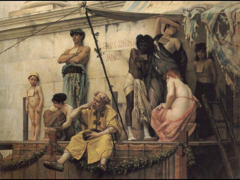 2. -A- Slavery: People as Property. Historically Very Prevalent: Greece 500 B.C.-200 B.C. (30%), Rome 200 B.C.-150 AD.(10-30%), Sicily 150B.C.-150 A.D. (66%), Zanzibar 1811-95 (75-90%), (Port.