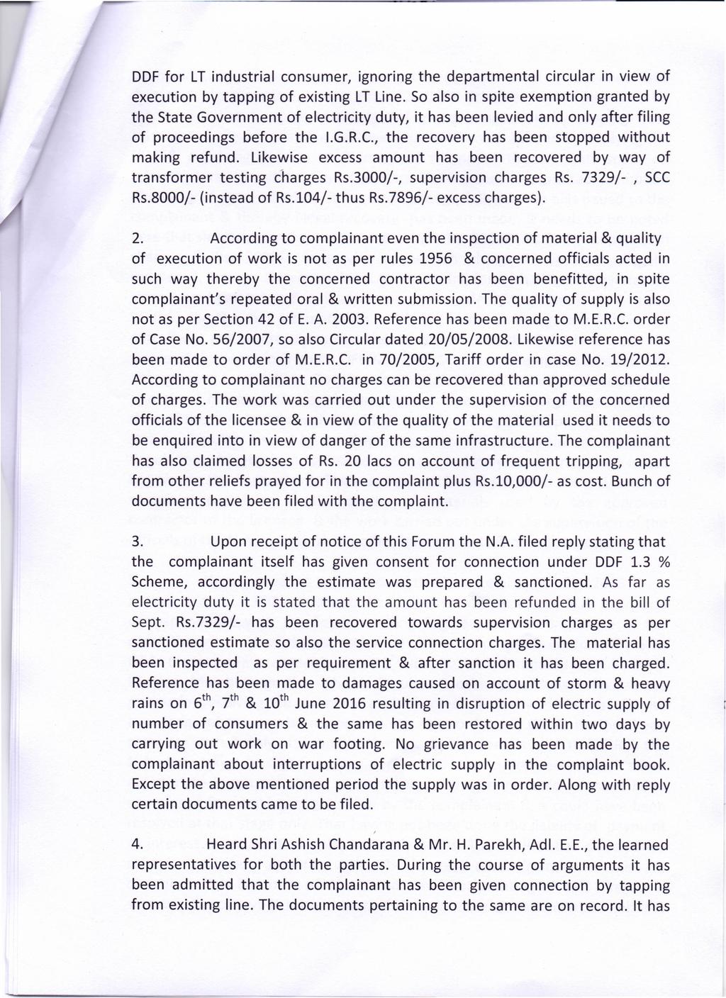 DDF for LT industrial consumer, ignoring the departmental circular in view of execution by tapping of existing LT Line.