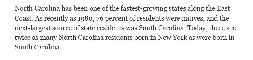 Carolina a million residents people a were decade born.
