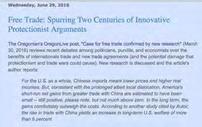 .. a limited range of options. Doug Irwin's July/August, 2016 Foreign Policy article, "The Truth About Trade.