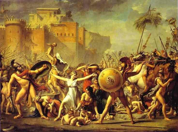 David <The Revolt of the Sabine Women in ancient Rome, set in front of