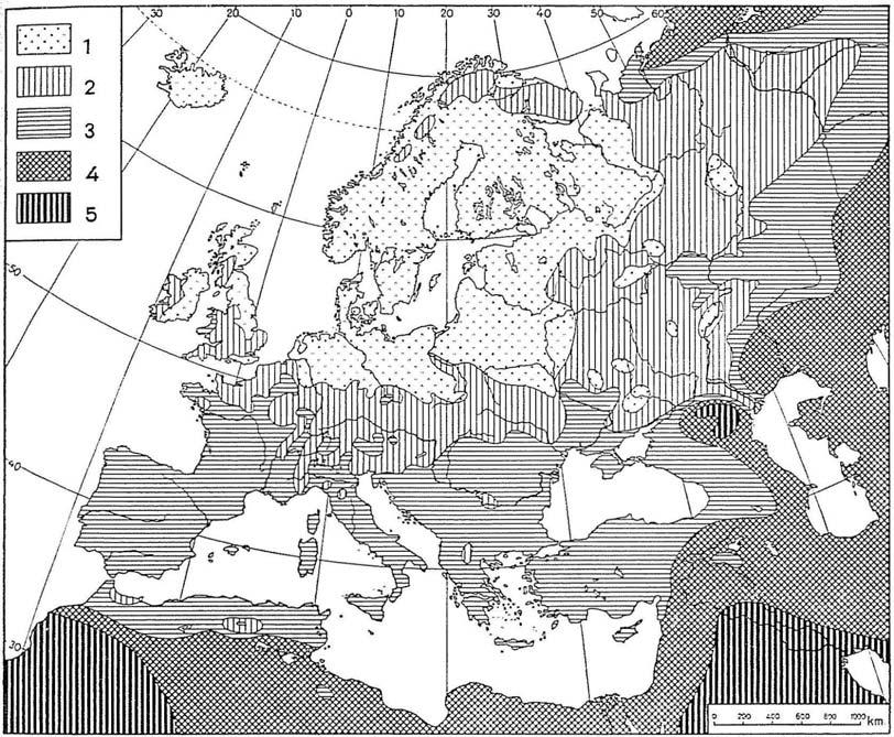 Figure III: Distribution of hair color in Europe Distribution of hair color in Europe: 1 = Blond prevails; 2= Mix