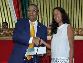 THE SPEAKER OF THE NATIONAL ASSEMBLY, MR JEAN MAX RAKOTOMAMONJY, WITH EISA S MADAGASCAR PROJECTS MANAGER, MS JESSICA RANOHEFY ANDREAS, DURING THE OFFICIAL LAUNCH OF THE DIRECTORY OF MALAGASY MPS, 12