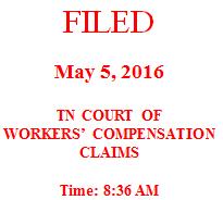 Judge Dale Tipps COMPENSATION HEARING ORDER This matter came before the undersigned Workers Compensation Judge on April 26, 2016, for a Compensation Hearing, pursuant to Tennessee Code Annotated