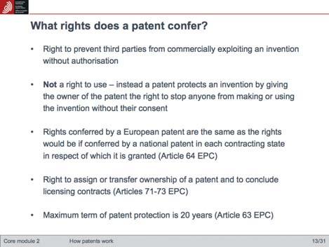 A patent is a legal title granting its holder the right to prevent third parties from commercially exploiting an invention without authorisation.