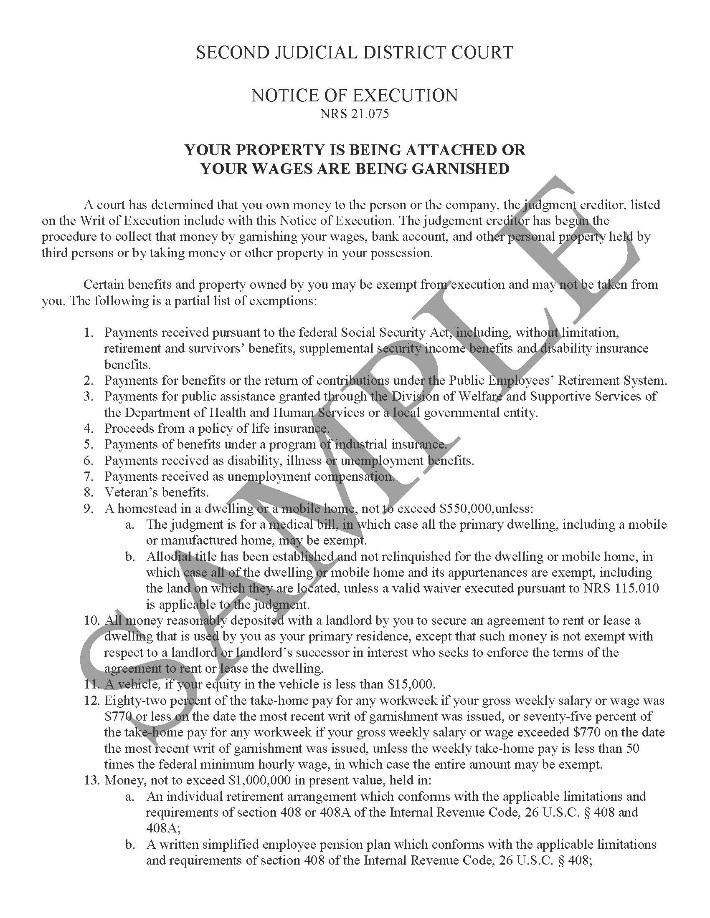 INSTRUCTIONS: STEP 3 Do Not File Or Copy This Page Page Three of the Writ of Execution and the Notice of Execution Do not date or sign page three of the Writ