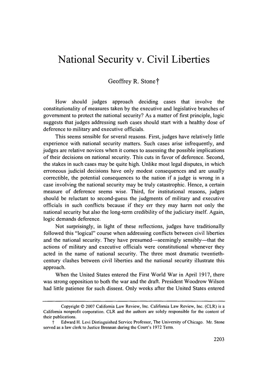 National Security v. Civil Liberties Geoffrey R.