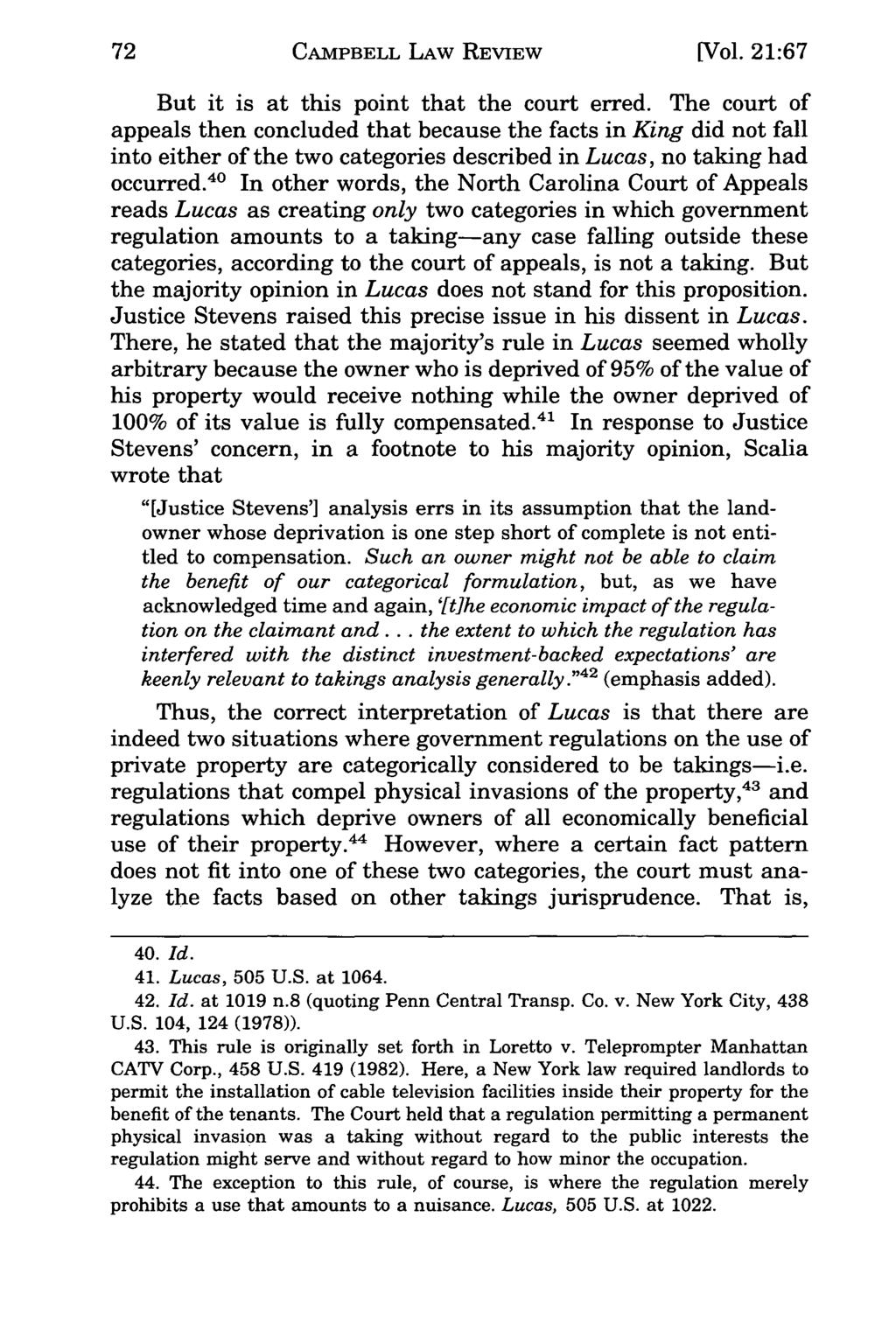 Campbell CAMPBELL Law Review, LAW Vol. REVIEW 21, Iss. 1 [1998], Art. 6 (Vol. 21:67 But it is at this point that the court erred.