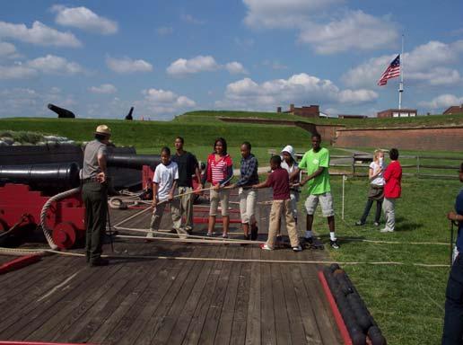 Interactive presentations highlight Francis Scott Key, the role of African-Americans in defense of the city, military drilling during the War of 1812, flag activities using a full-sized replica of