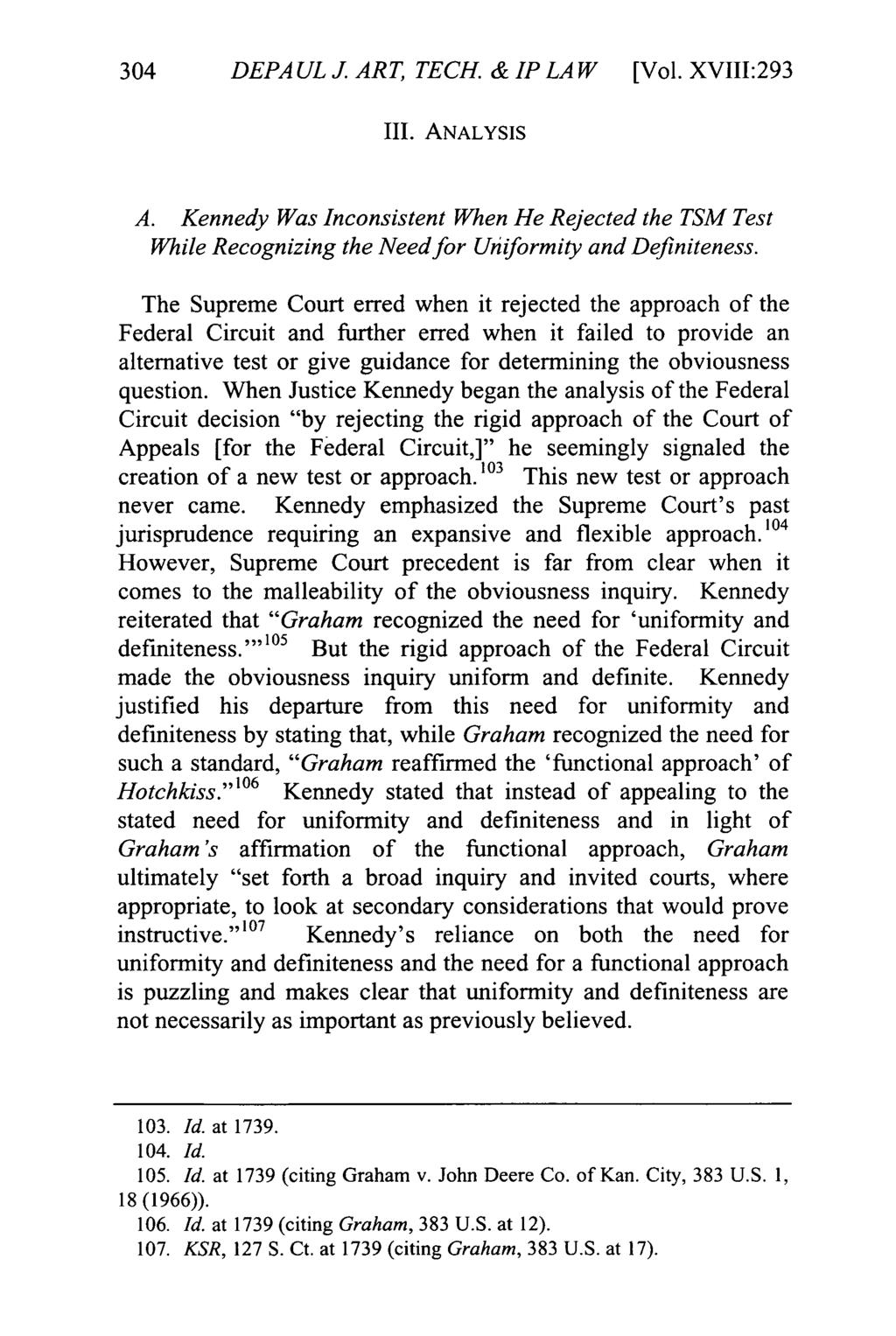 DePaul Journal of Art, Technology & Intellectual Property Law, Vol. 18, Iss. 2 [2016], Art. 3 304 DEPAUL J. ART, TECH. & IP LAW [Vol. XVIII:293 III. ANALYSIS A.