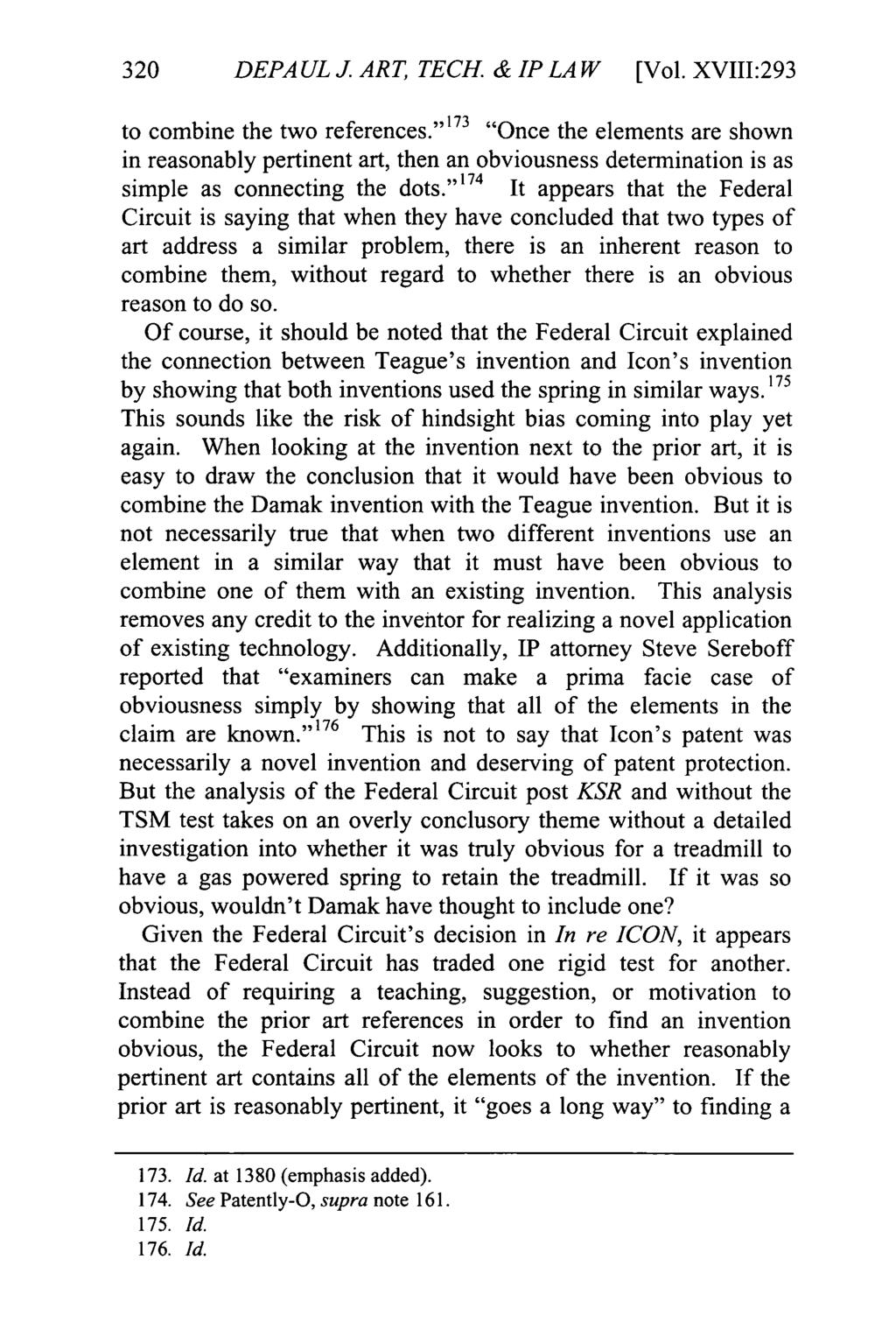DePaul Journal of Art, Technology & Intellectual Property Law, Vol. 18, Iss. 2 [2016], Art. 3 320 DEPAULJ. ART, TECH. & IPLAW [Vol. XVIII:293 to combine the two references.
