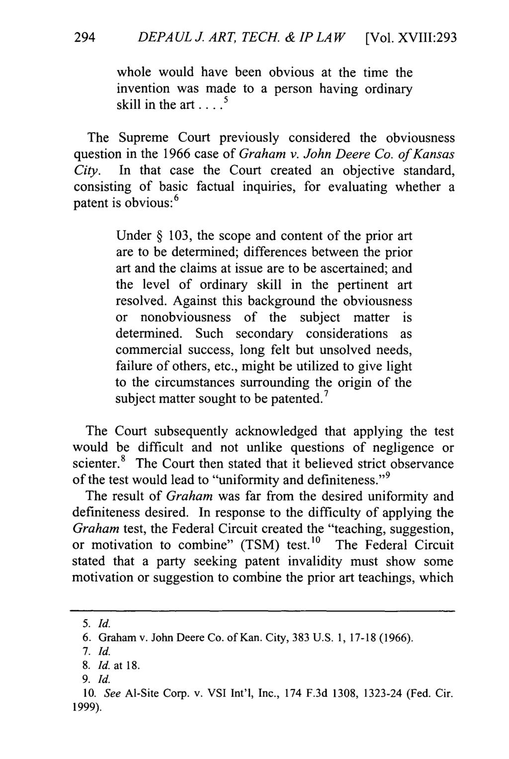 DePaul Journal of Art, Technology & Intellectual Property Law, Vol. 18, Iss. 2 [2016], Art. 3 294 DEPA UL J. ART, TECH. & IP LAW [Vol.