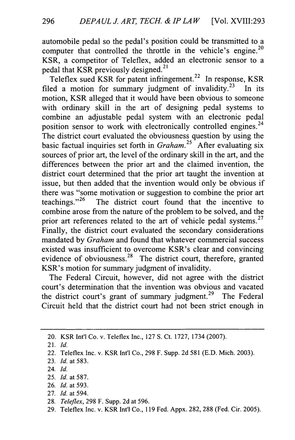 DePaul Journal of Art, Technology & Intellectual Property Law, Vol. 18, Iss. 2 [2016], Art. 3 296 DEPAULJ. ART, TECH. &IPLAW [Vol.