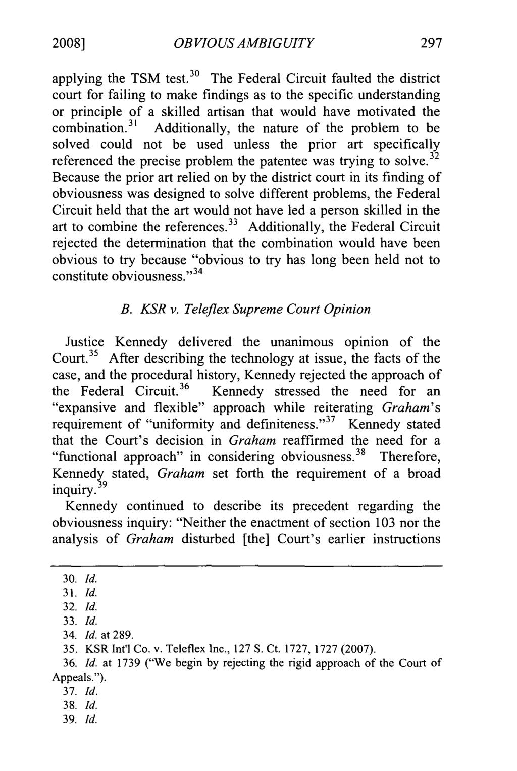 2008] Angelocci: KSR v. Teleflex: Obvious Ambiguity OBVIOUS AMBIGUITY applying the TSM test.