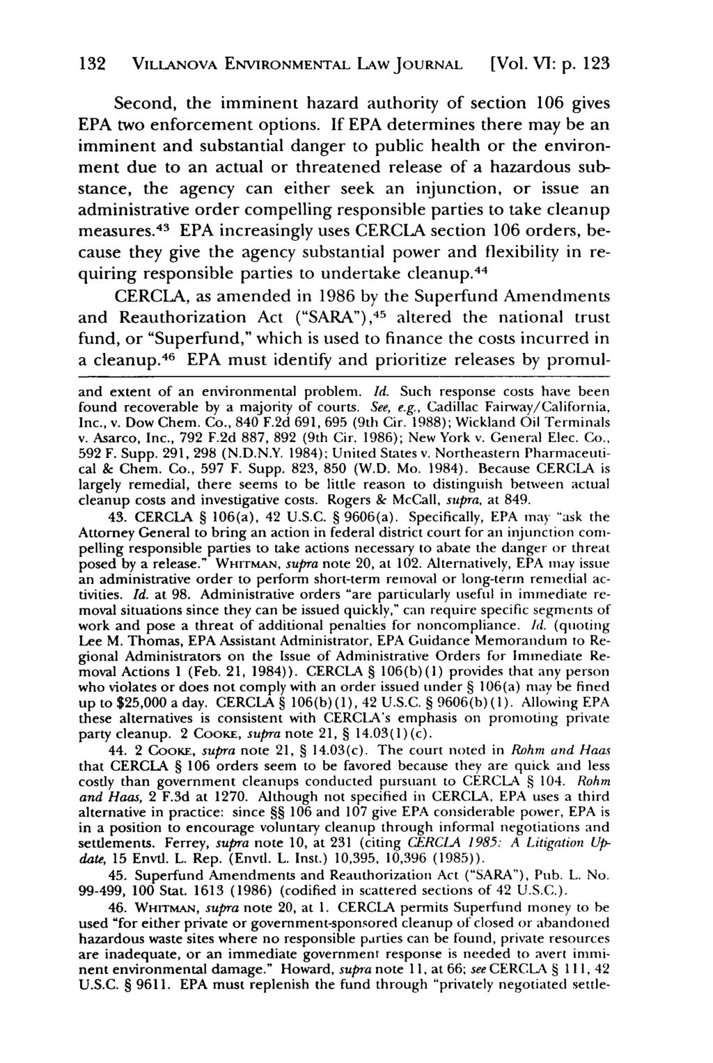 Villanova Environmental Law Journal, Vol. 6, Iss. 1 [1995], Art. 5 132 VILLANOVA ENVIRONMENTAL LAW JOURNAL [Vol. VI: p.