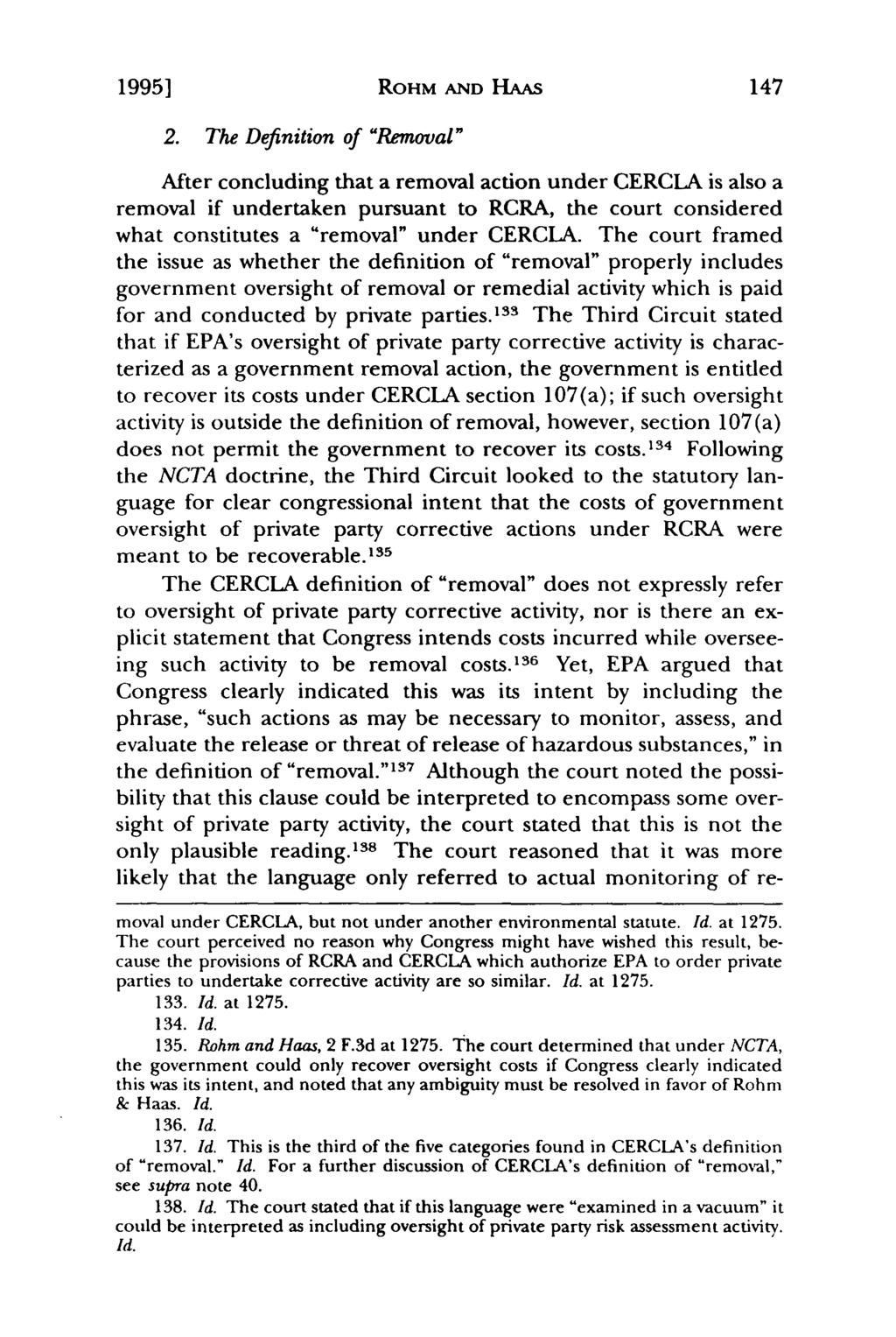 19951 Aberbach: Recoverability of Government Oversight Costs under CERCLA Section ROHM AND HAAS 2.