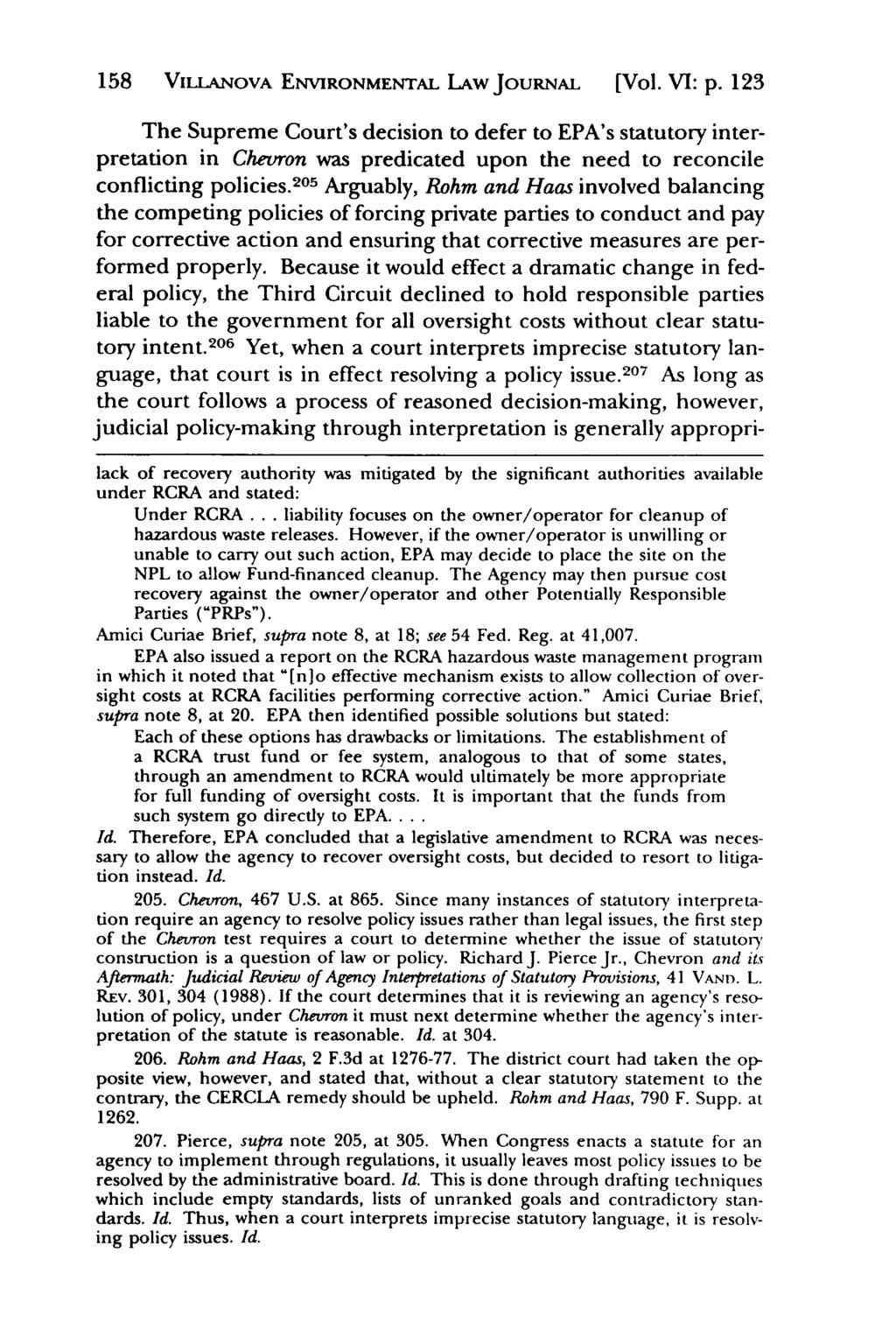 Villanova Environmental Law Journal, Vol. 6, Iss. 1 [1995], Art. 5 158 ViLANoVA ENVIRONMENTAL LAw JouRNAL [Vol. VI: p.