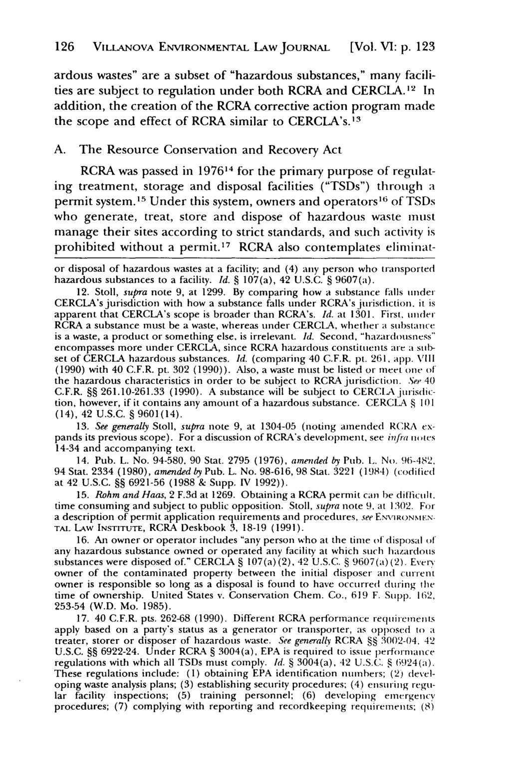 Villanova Environmental Law Journal, Vol. 6, Iss. 1 [1995], Art. 5 126 VILLANovA ENVIRONMENTAL LAw JouRNAL [Vol. VI: p.
