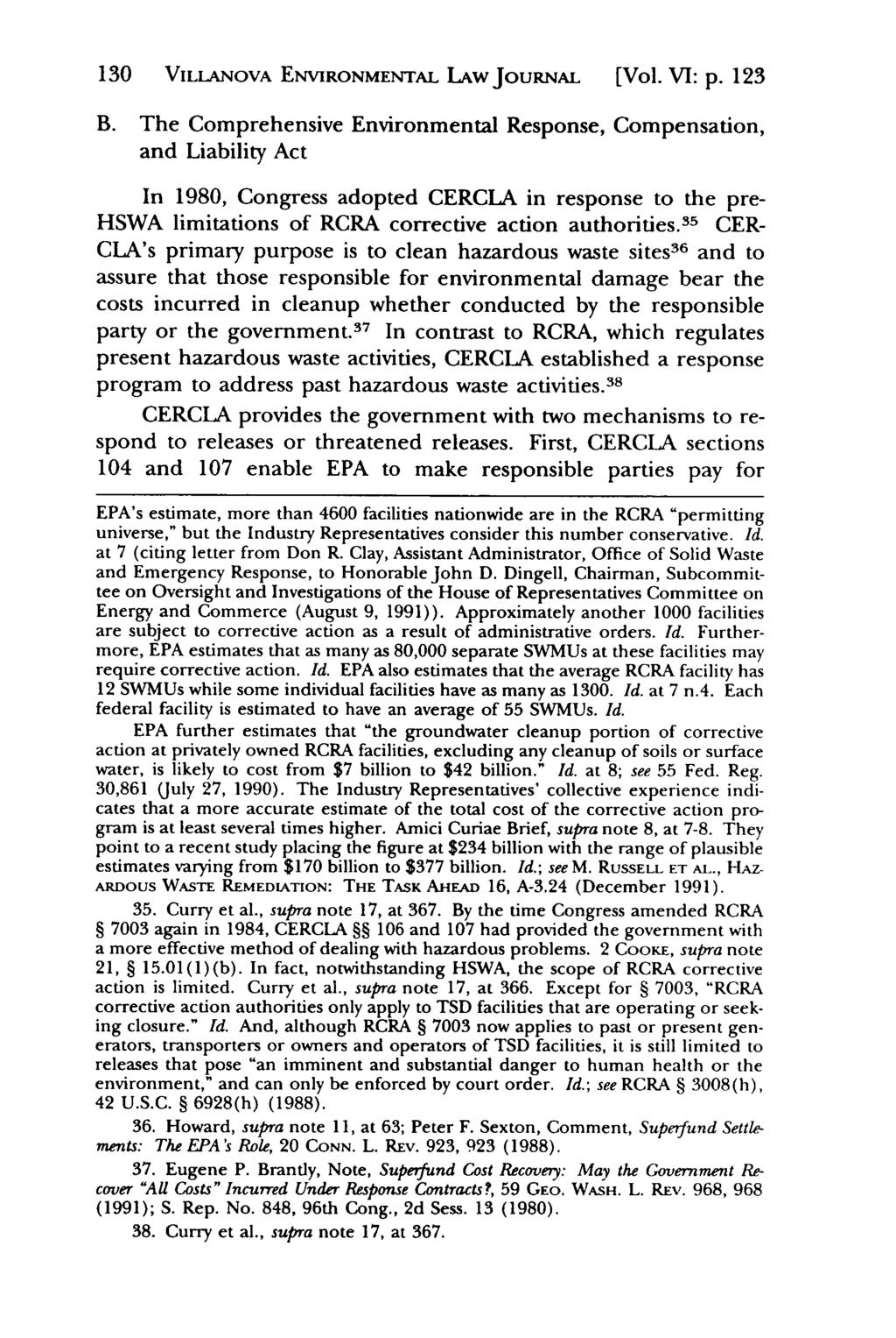 Villanova Environmental Law Journal, Vol. 6, Iss. 1 [1995], Art. 5 130 VILLANOVA ENVIRONMENTAL LAwJouURNAL [Vol. VI: p. 123 B.