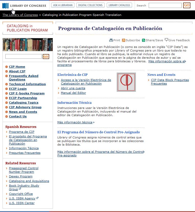 Spanish CIP web page: http://www.loc.