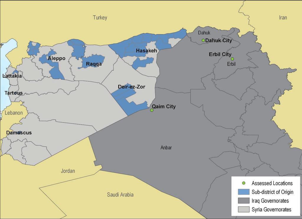 Map 3: Assessed locations, including sub-district of origin for assessed Syrian refugees ANNEX 2.