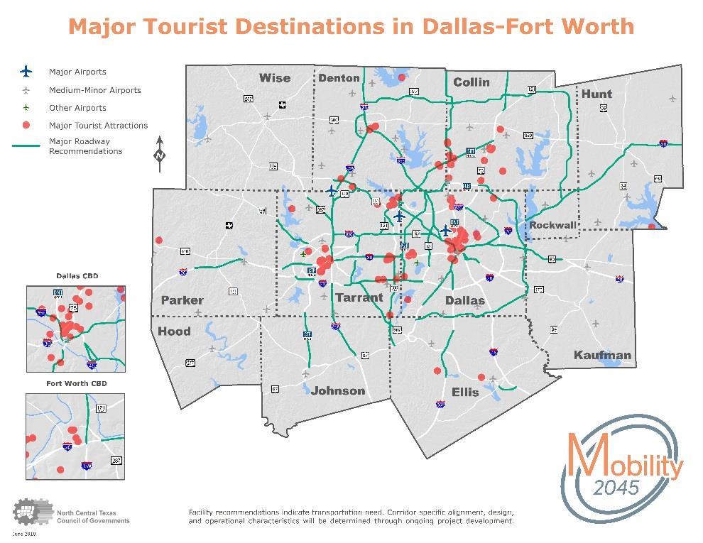 3.1. Travel and Tourism AT&T Stadium, Six Flags Over Texas, Globe Life Park in Arlington, and Six Flags Hurricane Harbor in Arlington Main Street, Grapevine Mills mall, Great Wolf Lodge, and the