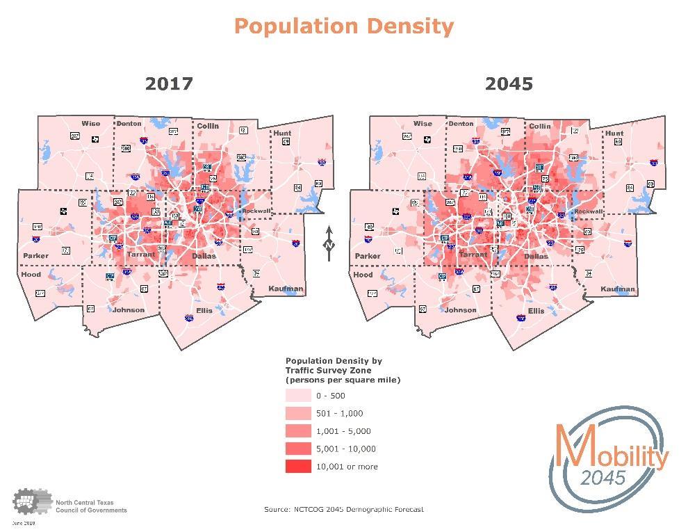 People/Square Mile 3. Social Considerations square mile between the years 2017 and 2045. For the entire MPA, population density is projected to increase from 796 to 1,237 people per square mile.