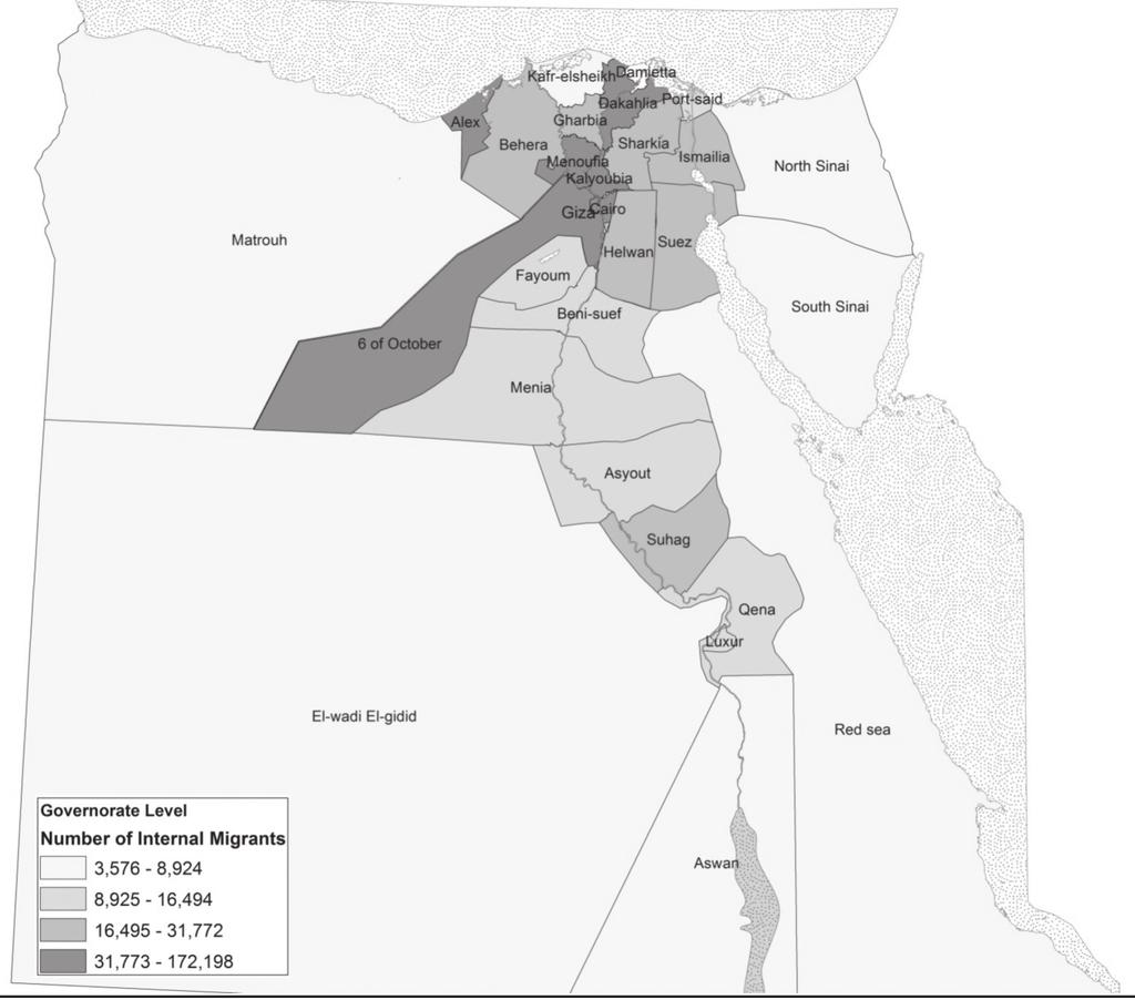 85 Map A3.3: Internal migration experience of Egyptian youth aged 18 29 years, by destination governorate Population estimates are based on the expansion factor.