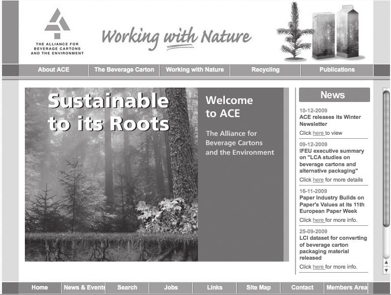 PICTURE 1 Opening page of the website of The Alliance for Beverage Cartons and the Environment (ACE), April 2010, www.ace.