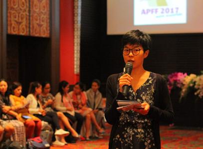 Thailand Human Rights Specialist Sutharee Wannasiri speaking at the Asia-Pacific Feminist Forum, Chiang Mai, Thailand.