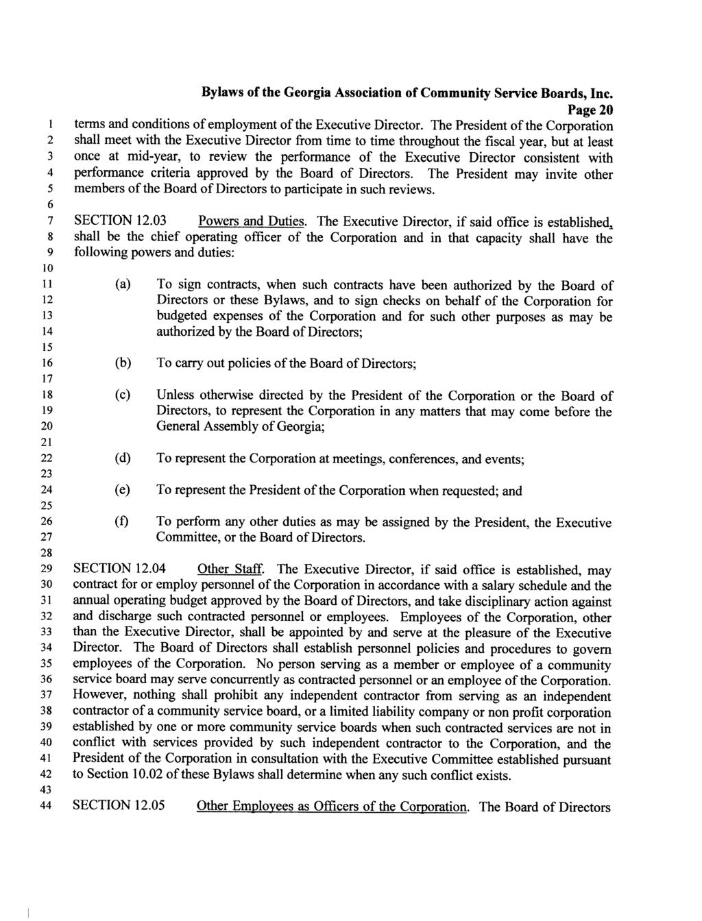 Page 20 terms and conditions of employment of the Executive Director.