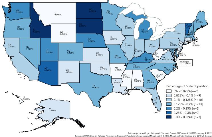Approved Settlement as a Percentage of State Population FY2012-2016 Figure 1.2 Figure 1.2 shows approved settlement capacity in FY2012-2016 as a percentage of state population in the 2010 census.
