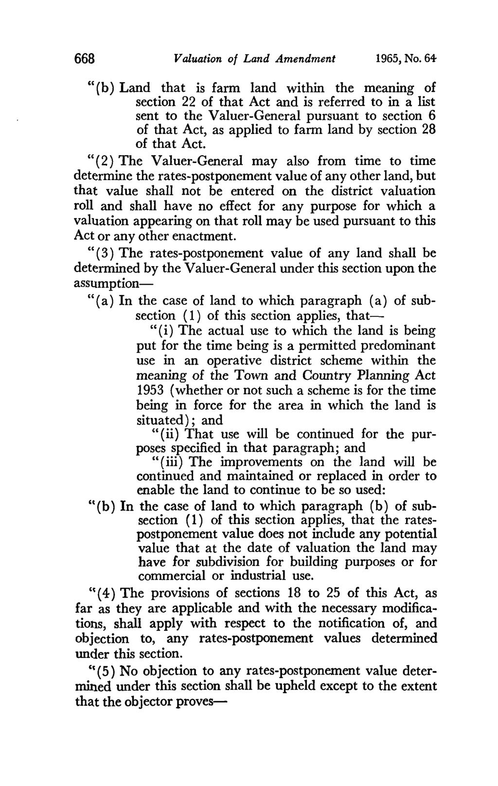 668 Valuation of Land Amendment 1965, No.
