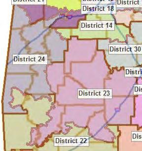In the 2001 plan, SD23 consisted of Dallas and Wilcox Counties in their entirety, plus parts of Perry, Marengo, Clarke, Monroe, Conecuh, Lowndes, and Autauga Counties (7 county splits).